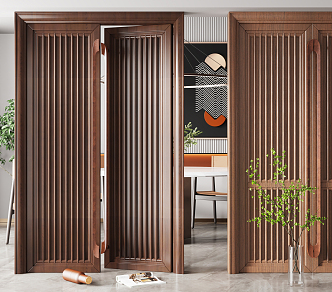 New Chinese Double Door Entry Door 3d model