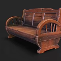 Rustic Wooden Outdoor Sofa with Curved Armrests and Classic Design Details