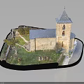 Detailed Brick Church Building Model With Sloped Roof Grass Path And Tower