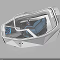 Futuristic Spacecraft Cockpit Interior With Blue Seats And Digital Control Panels