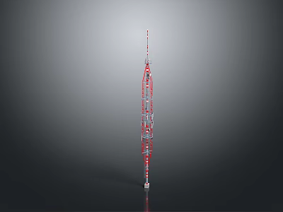 Red And White Tall Communication Tower With Antenna On Top And Multi Layer Design 3d model