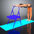 Fitness Stretching Session On Blue Yoga Mat With Supportive Blue Chair