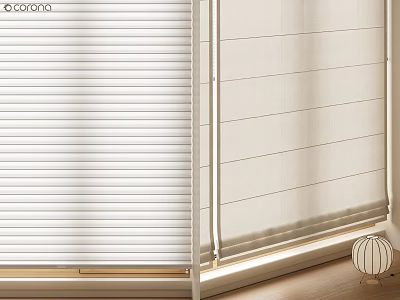 Modern White Roller And Fabric Window Blinds For Home Interior Decor 3d model