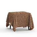 Brown Knitted Covered Stool With Textured Fabric Design For Home Furniture