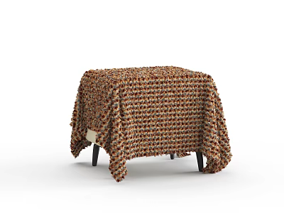 Brown Knitted Covered Stool With Textured Fabric Design For Home Furniture 3d model