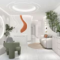 Modern White Minimalist Beauty Salon Reception Lobby Interior Design With Comfortable Furniture And Green Plants