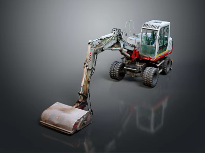 Wheeled Excavator With Front Bucket And Enclosed Cab On Gray Background 3d model