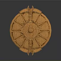Ancient Golden Shield with Intricate Carvings Detailed Structure as Historical Defensive Weapon