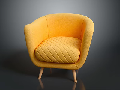 Yellow Modern Curved Armchair With Diamond Quilted Cushion And Wooden Legs 3d model