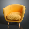 Yellow Modern Curved Armchair With Diamond Quilted Cushion And Wooden Legs