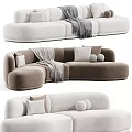 Modern Sectional Sofa with Soft Velvet Upholstery Light Beige Color Round Pillows and Throw Blanket