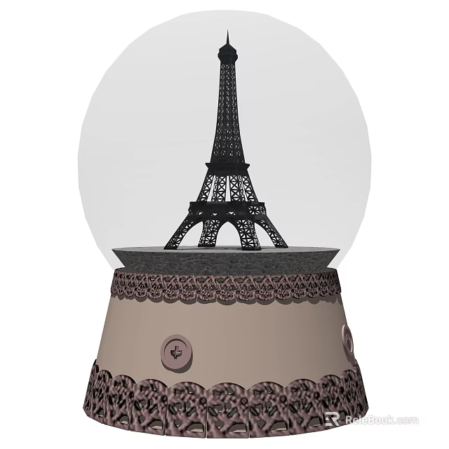 Eiffel Tower Decorative Ornament Set with Lace Pattern Base and Round Decorative Elements 3d model 