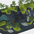 Creative Garden Ornaments Design with Trees Water Paths and Green Lawns