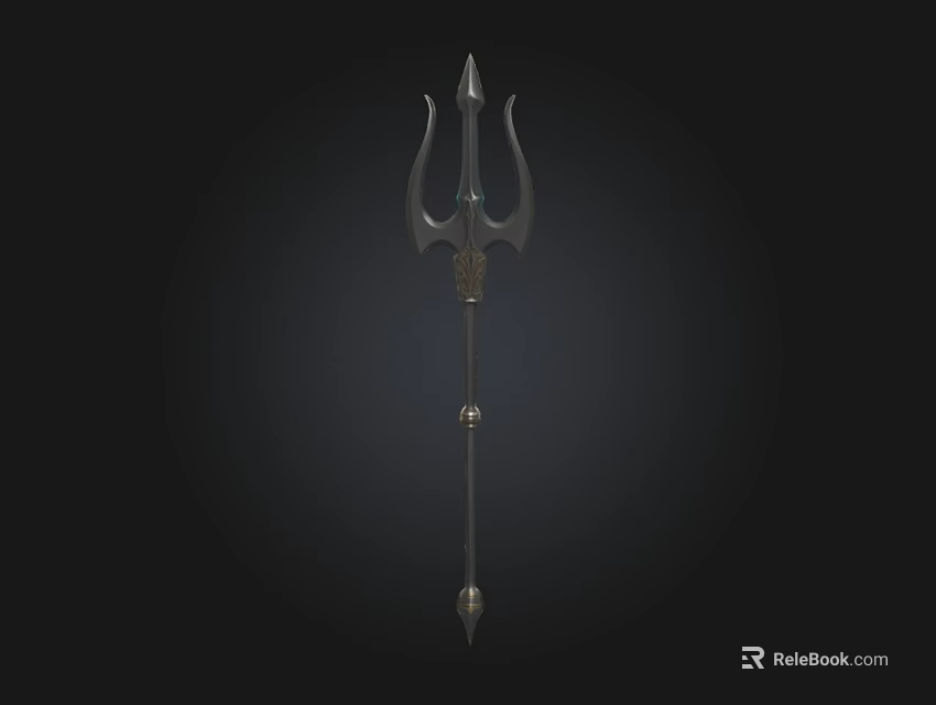 Decorative Metal Trident Weapon With Sharp Spikes And Ornate Design On Black Background 3d model 