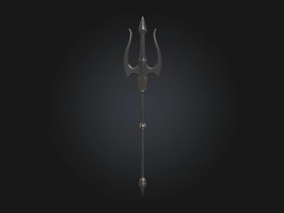 Decorative Metal Trident Weapon With Sharp Spikes And Ornate Design On Black Background 3d model