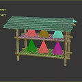 Rustic Wooden Storage Rack with Two-Tiered Shelves Slatted Top Holding Conical Objects