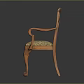 Classic Wooden Chair With Carved Backrest Armrests and Patterned Upholstered Seat