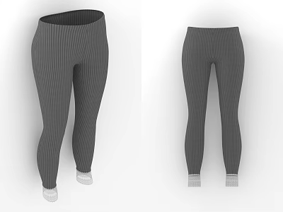 Gray Ribbed Leggings With Ankle Cuff In Front And Back View 3d model