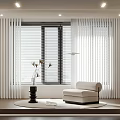 White Curtains In Modern Living Room Interior With Window Blinds Sofa And Vase