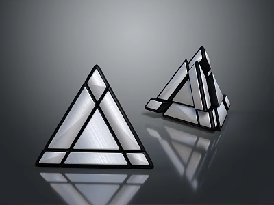 Contemporary Triangle Shaped Table Lamp Pair With Geometric Design And Reflective Metal Glass Surface 3d model