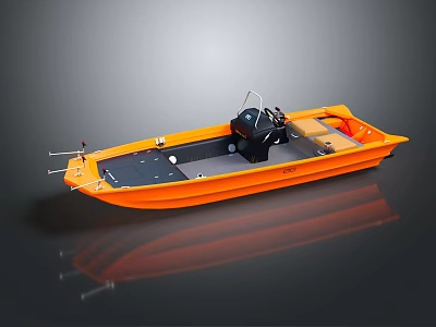 Orange Yacht With Modern Design And Reflections On Dark Background 3d model