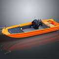 Orange Yacht With Modern Design And Reflections On Dark Background