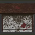 Rusty Metal Dog House With Brown Roof And Red Paw Prints Design