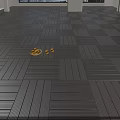 Gray Wooden Flooring in Interior Space with Yellow Fruits and Two Yellow Cups on It