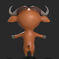 Cartoon Buffalo 3D Model With Large Horns Big Blue Eyes And Open Arms