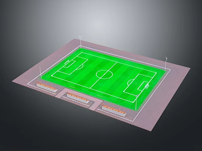 Professional Soccer Field Equipment With Green Turf White Markings Stands And Lighting Poles 3d model