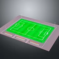 Professional Soccer Field Equipment With Green Turf White Markings Stands And Lighting Poles