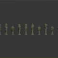 White Decorative Tower Models Arranged On Gray Background For