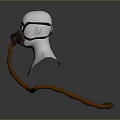 Protective Gas Mask With Dark Color And Orange Hose On Mannequin