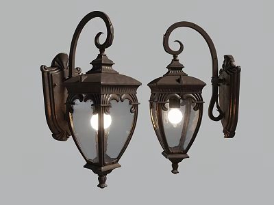 Pair of Vintage Wall Lamps with Ornate Metal Frame Glass Shade Illuminated Classic Home Decor 3d model
