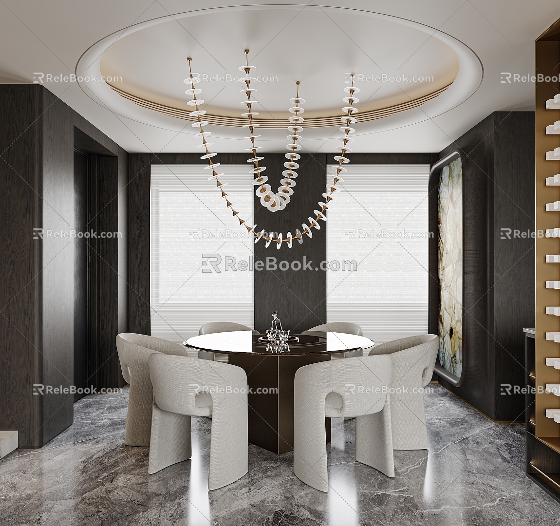 Dining room chandelier dining table and chair combination 3d model