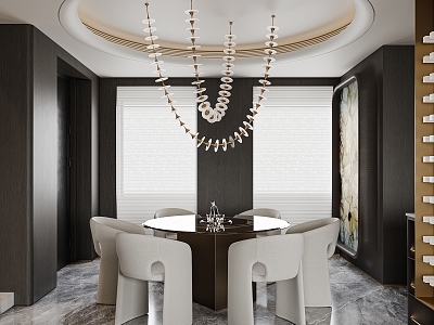 Dining room chandelier dining table and chair combination 3d model