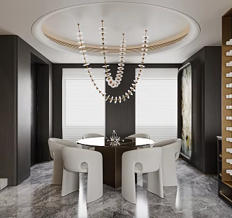 Dining room chandelier dining table and chair combination 3d model