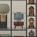 Vintage White Television Set Placed On Retro Wooden Cabinet With Drawers