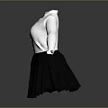 White Long Sleeve Buttoned Shirt with Black Pleated Skirt Women's Fashion Outfit