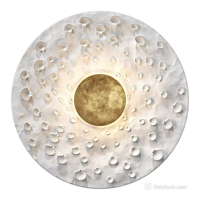 Circular Wall Decor with Golden Center and Shell Patterns for Home Decoration 3d model 
