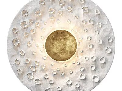 Circular Wall Decor with Golden Center and Shell Patterns for Home Decoration 3d model