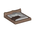 Modern Double Bed With Brown Frame White Mattress Pillows And Blanket