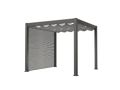 Modern Metal Pergola with Curved Top and Vertical Slatted Side Panels for Outdoor Garden Patio 3d model
