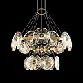 Elegant Modern Double Layered Glass Chandelier With Circular Panels And Green Accents
