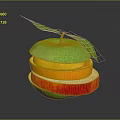 Fresh Green Apple With Leaf Stacked On Orange And Red Fruit Slices