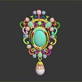 Golden Decorative Lifestyle Accessory With Turquoise Gemstone White Beads And Pearl Pendant