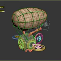 Vintage Steampunk Airship Model Featuring Cream Balloon Intricate Metal Structure and Decorative Gears Wheels