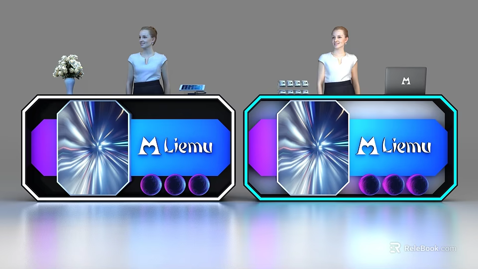 Modern Reception Desk Design With Liemu Logo Illuminated Panels And Staff 3d model 