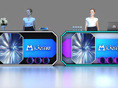 Modern Reception Desk Design With Liemu Logo Illuminated Panels And Staff 3d model