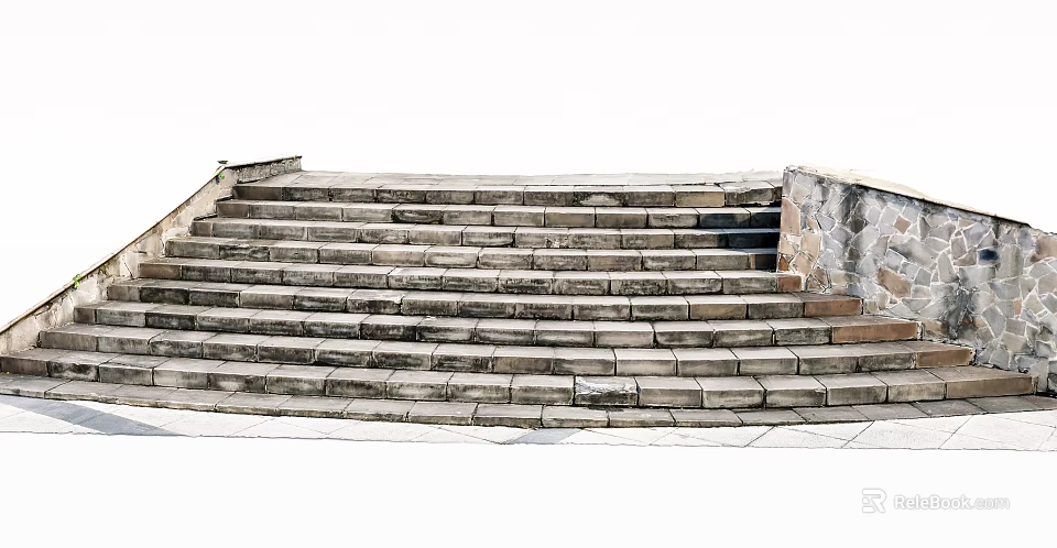 Outdoor Stone Stairs With Layered Paved Steps And Stone Sidewalls Design 3d model 
